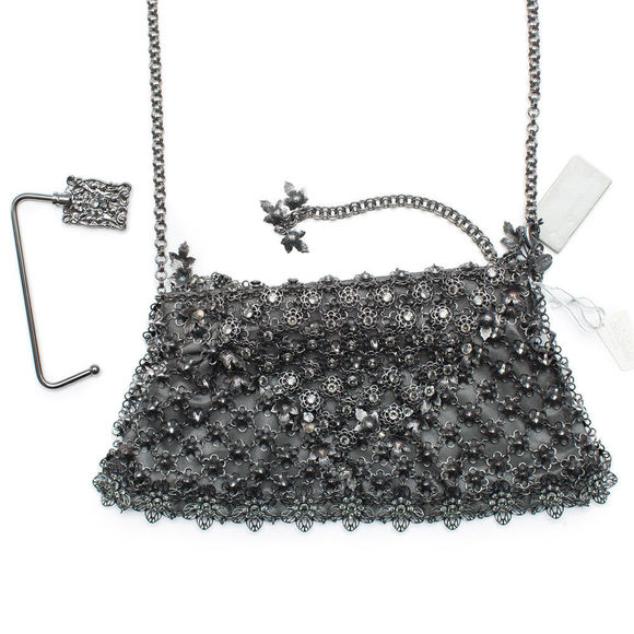 Kenny Ma Handbags - Kenny Ma Metal Mesh Swarovski Bag Black Gunmetal Bead Handbag Purse New